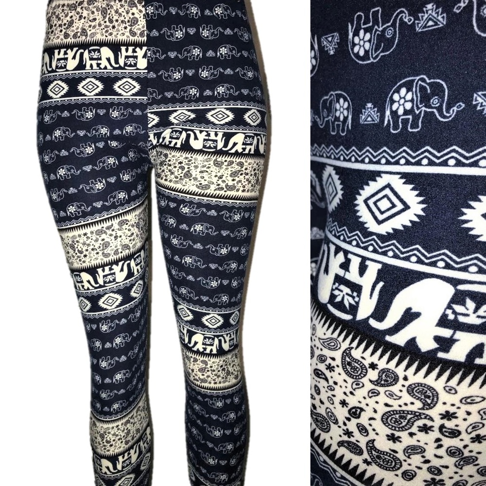 Super Soft Leggings Cute Elephant & Paisley Design